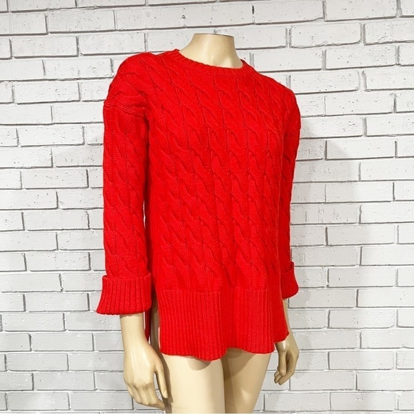 J. Crew Cotton Cable-Knit Side-Slit Crewneck Sweater - Picture 8 of 11
